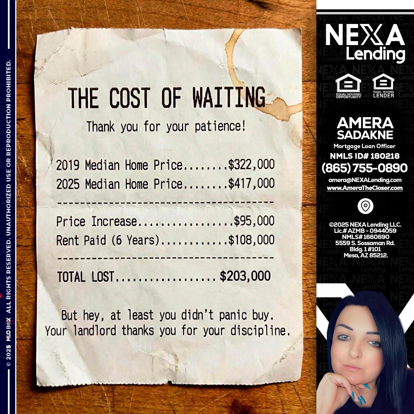 THE COST OF WAITING - Amera Sadakne -Mortgage Loan Originator