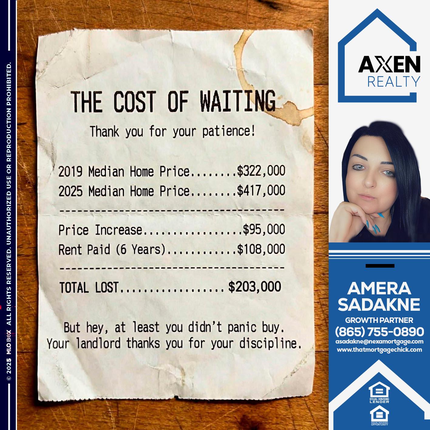 the cost of waiting - Amera Sadakne -Mortgage Loan Originator