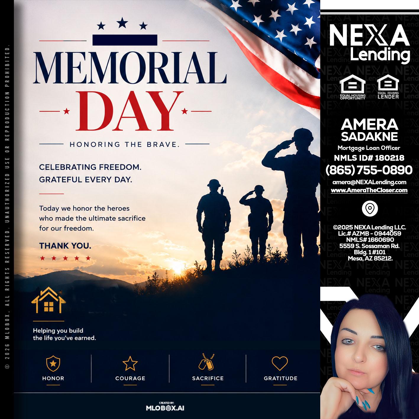 MEMORIAL DAY - Amera Sadakne -Mortgage Loan Originator