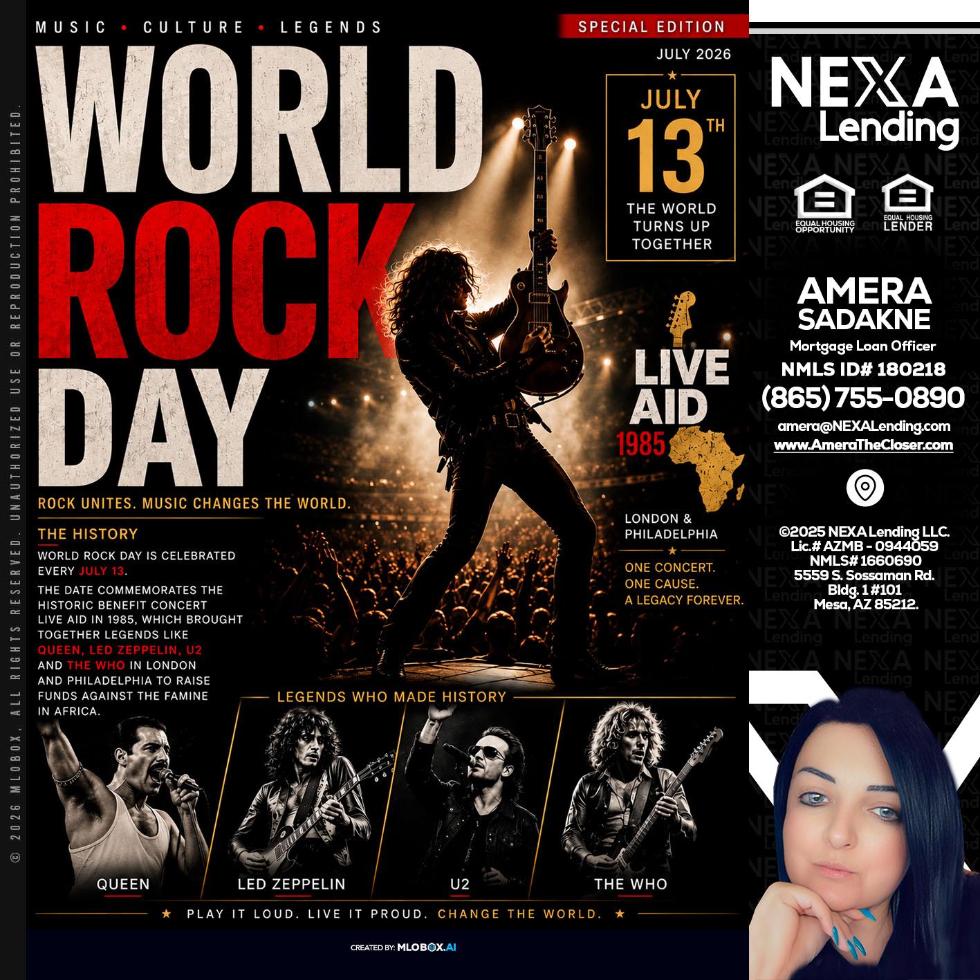 WORLD ROCK MUSIC DAY - Amera Sadakne -Mortgage Loan Originator